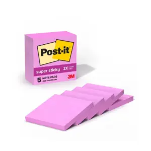 Post-it Super Sticky Notes | Neon Pink | 3 Inch. x 3 Inch. | 5 Pads