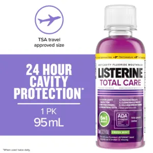 Listerine Total Care Anticavity Fluoride Travel Mouthwash | Fresh Mint | 95 Milliliters | 1