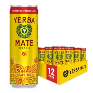 Guayaki Yerba Mate | Organic Sparkling Cranberry Pomegranate | 80mg Natural Plant Based Caffeine | Smooth Energy and Focus | Carbonated | 12 Ounce (Pack of 12) | Cranberry Pomegranage