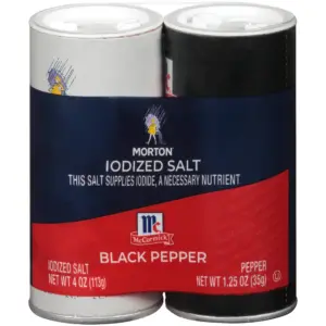 (4 pack) Morton McCormick Iodized Salt and Pepper | Shaker Set of 2 | 5.25 Ounce