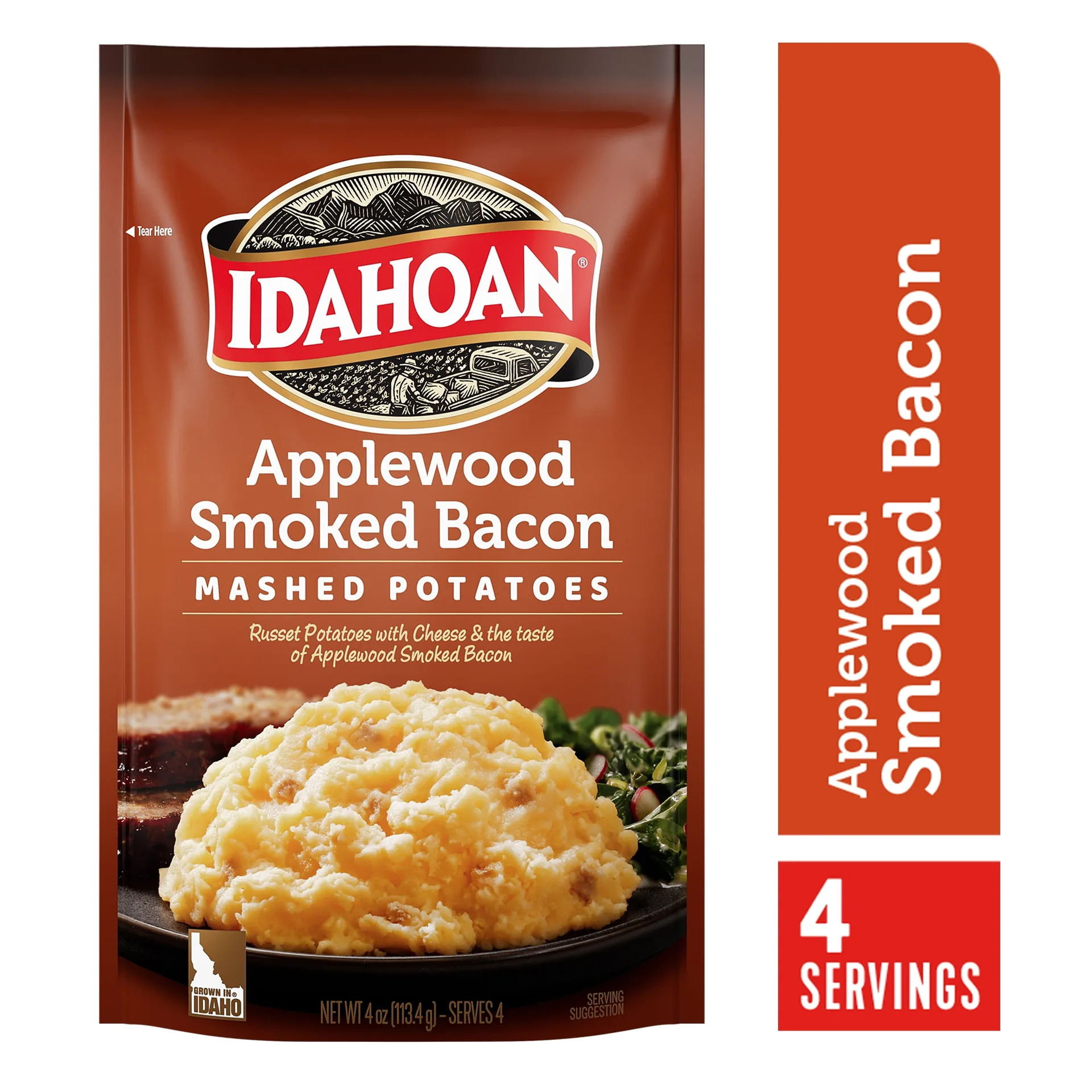 Idahoan Applewood Smoked Bacon Mashed Potatoes Side Dish | 4 Ounce | Single | Applewood Smoked Bacon