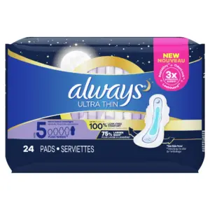 Always Ultra Thin Overnight Pads | Winged | Unscented | Size 5 | 24 Ct
