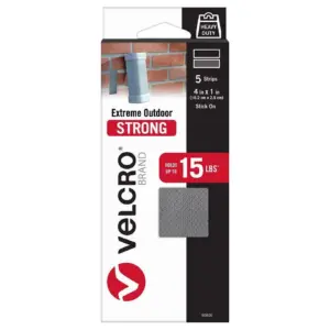 VELCRO Brand Extreme Outdoor Tape 4in x 1in Strips | Titanium | 5 ct