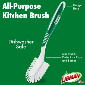 Libman Household All Purpose Kitchen Scrub Brush Polypropylene Handle Green White Width 2.5 Inch