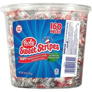 Brach's Bobs Sweet Stripes Soft Peppermint Candy | 160 Individually-Wrapped Pieces | 28 Ounce Jar