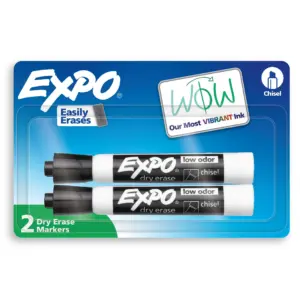 EXPO Dry Erase Markers | Chisel Tip | Black | 2 Count