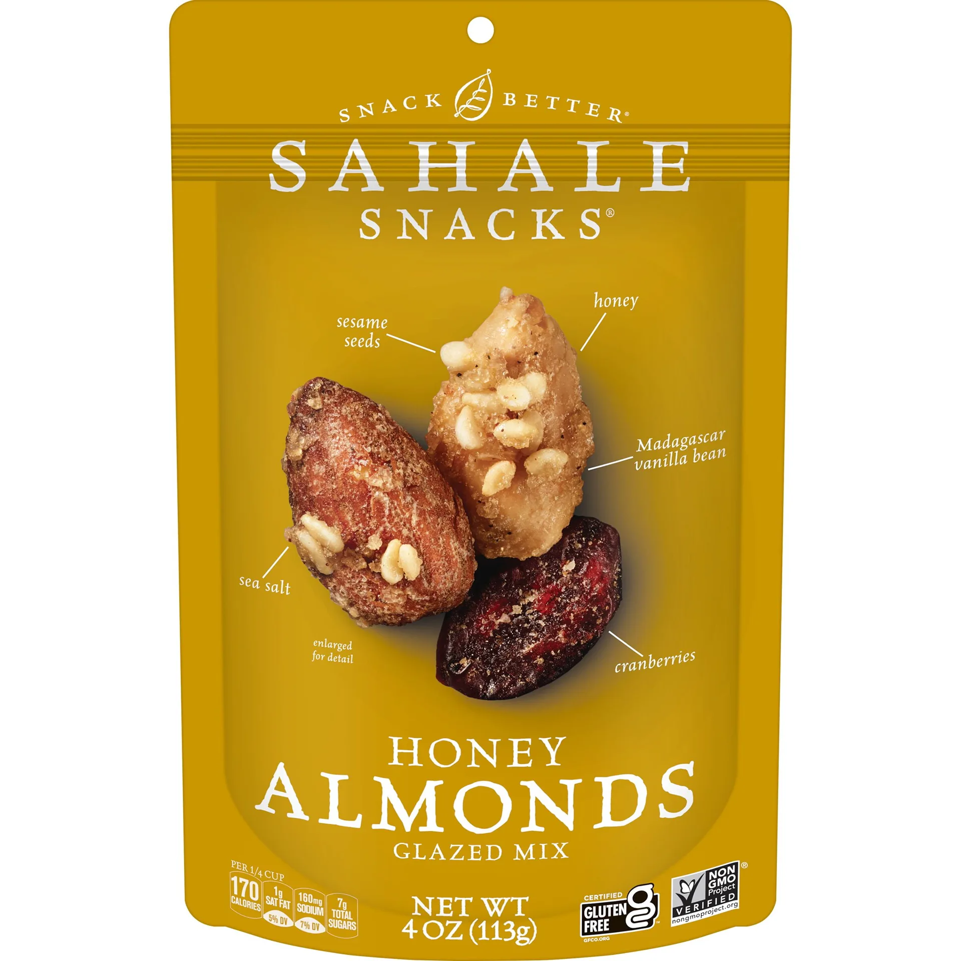 Sahale Snacks Glazed Mix of Honey Almonds | 4oz Bag – Sweet and Savory Nut Blend | Gluten-Free | Non-GMO | 4 Ounce