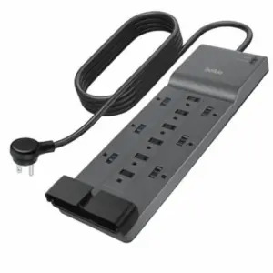 12 Outlet Belkin 12-Outlet Surge Protector Power Strip w/ 12 AC Outlets and 8ft Flat Plug | UL-listed Heavy-Duty Extension Cord for Home | Office | Computer | Laptop | Charger | 3,940 Joules 8ft Cord