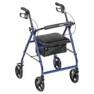 Drive Medical Aluminum Rollator Rolling Walker with Fold Up & Removable Back Support & Padded Seat | Blue