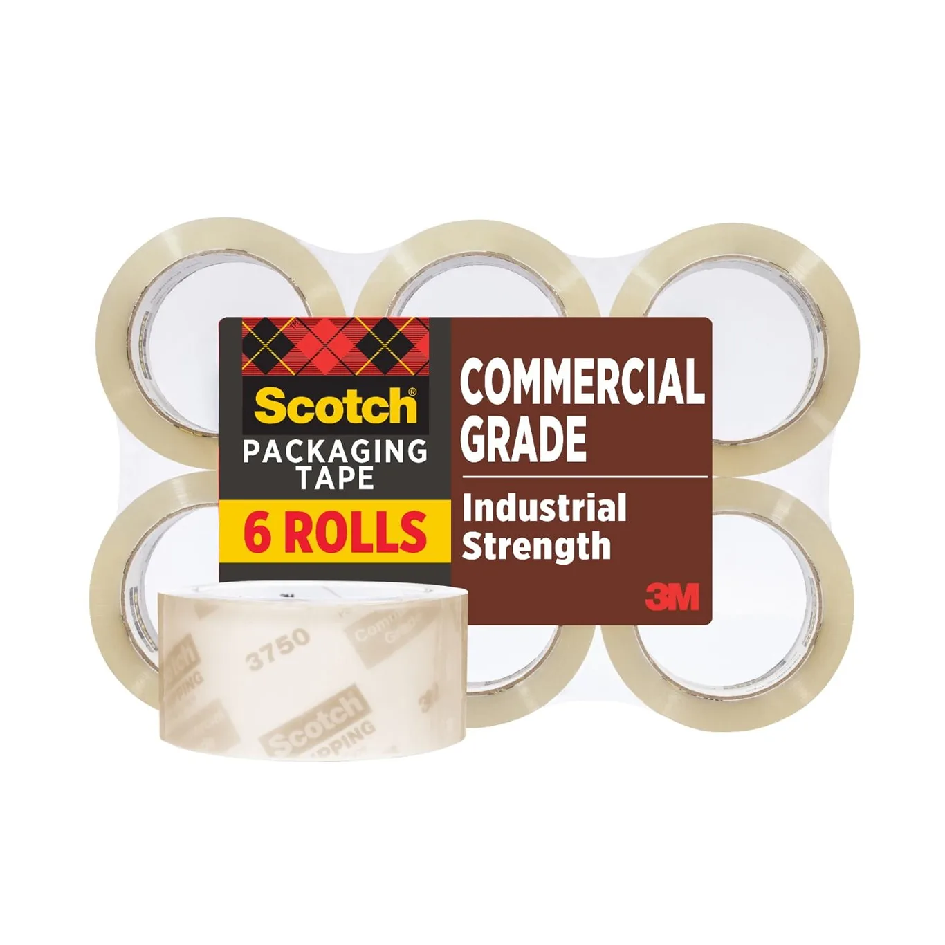 Scotch Commercial Grade Packaging Tape | 3 Core | Clear | 1.88 Inch x 54.6 yds | 6 Rolls | Single