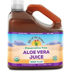 Lily of the Desert Aloe Vera Juice | Organic | Preservative-Free Inner Fillet Aloe Vera Drink with Natural Digestive Enzymes for Gut Health | Stomach Relief | Wellness | Glowing Skin | 128 Fl Ounce