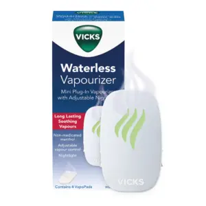 Vicks Plug-Inch Waterless Vaporizer with Nightlight | 100 Square Feet | V1750