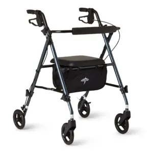 Medline Andador con Ruedas de Aluminio Superligero Andador con Ruedas Plegable | Ruedas de 6 | Capacidad de Peso de 250 Lb | Marco Azul Marino | Smokey Blue