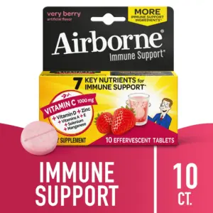 Airborne 1000mg Vitamin C Immune Support Multivitamin Effervescent Tablets | Very Berry Flavor | 10 ct | 1