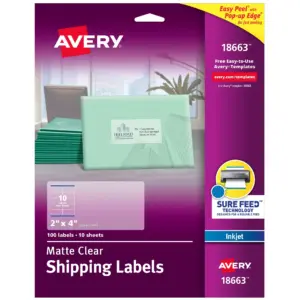Avery Clear Shipping Labels | Sure Feed | 2 x 4 | 500 Labels (5663)