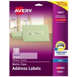Avery Address Labels | Sure Feed | 1 x 4 | 200 Clear Labels (18661)