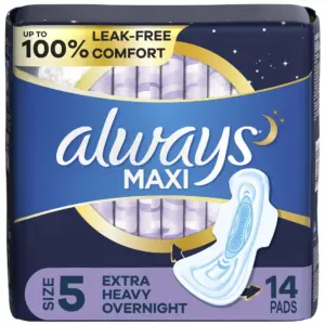 Always Ultra Thin Overnight Pads with Wings | Extra Heavy Overnight | Unscented Size 5 | 46 ct