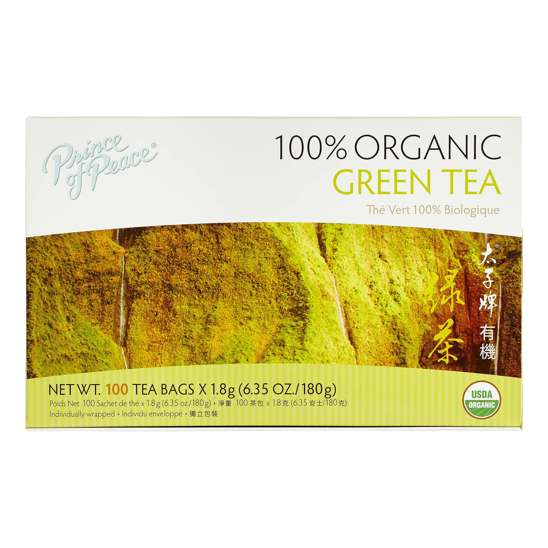 Prince Of Peace 100% Organic Green Tea 100 Tea Bags Net Wt. 7.04 Ounce (200 g) (Premium Edition)