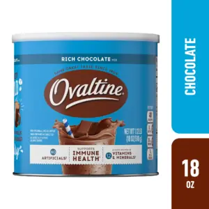 Ovaltine Rich Chocolate Powdered Stir Inch Drink Mix for Hot & Cold Milk | 18 Ounce | 46 Servings | Single