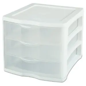 Sterilite ClearView Stacking 3 Drawer Storage Organizer System | (4 Pack) | White