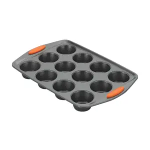 Rachael Ray Yum-o! Bakeware Oven 12-Cup Nonstick Muffin & Cupcake Pan | Gray with Orange Handles