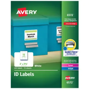 Avery ID Labels | Sure Feed | 2 x 2-5/8 | 225 Labels (6572)