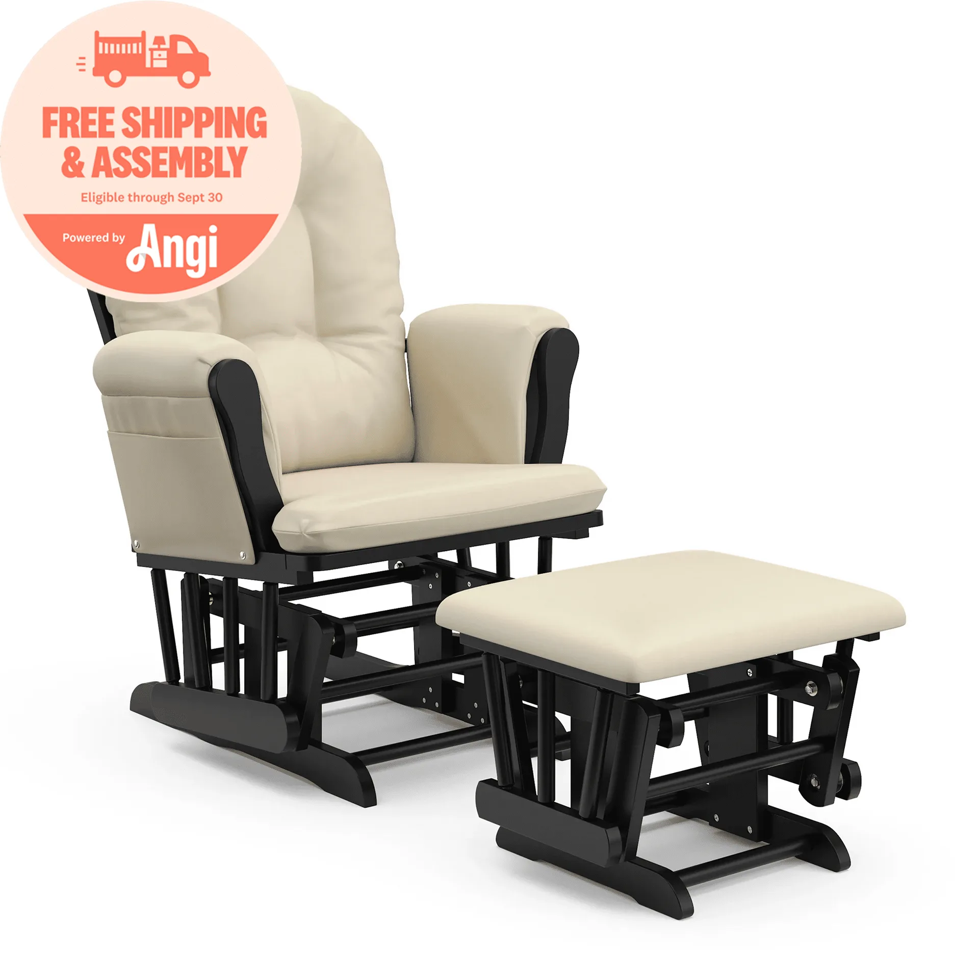 Storkcraft Hoop Infant Nursery Glider & Ottoman | Black with Beige | Black Finish with Beige Cushions
