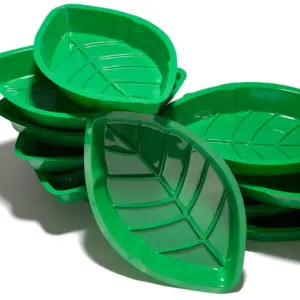 Vacuum Plastic Palm Leaf Serving Trays | Party Supplies | 12 Pieces
