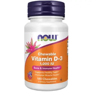 NOW Supplements | Vitamin D-3 1,000 IU | Natural Fruit Flavor | Structural Support* | 180 Chewables