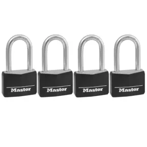 Master Lock Covered Aluminum 40 Millimeters (1-9/16 Inch) Padlock with Key | 38 Millimeters (1-1/2 Inch) Shackle 4Pk