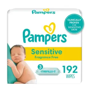 Pampers Baby Wipes Sensitive Perfume Free | 3 Refill Packs | 192 Total Wipes