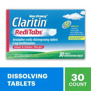 Claritin RediTabs 12 Hour Non-Drowsy Allergy Medicine | Loratadine Antihistamine Tablets | 30 Ct