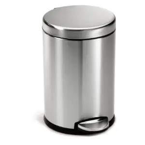 simplehuman 4.5 Liter / 1.2 gal Round Stainless Steel Bathroom Step Trash Can | Brushed