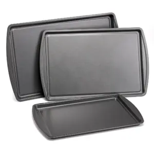 Mainstays 3pc Carbon Steel Nonstick Cookie Sheet Bakeware Set | 11 x 17 | 10 x 15 | 9 x 13 | Gray