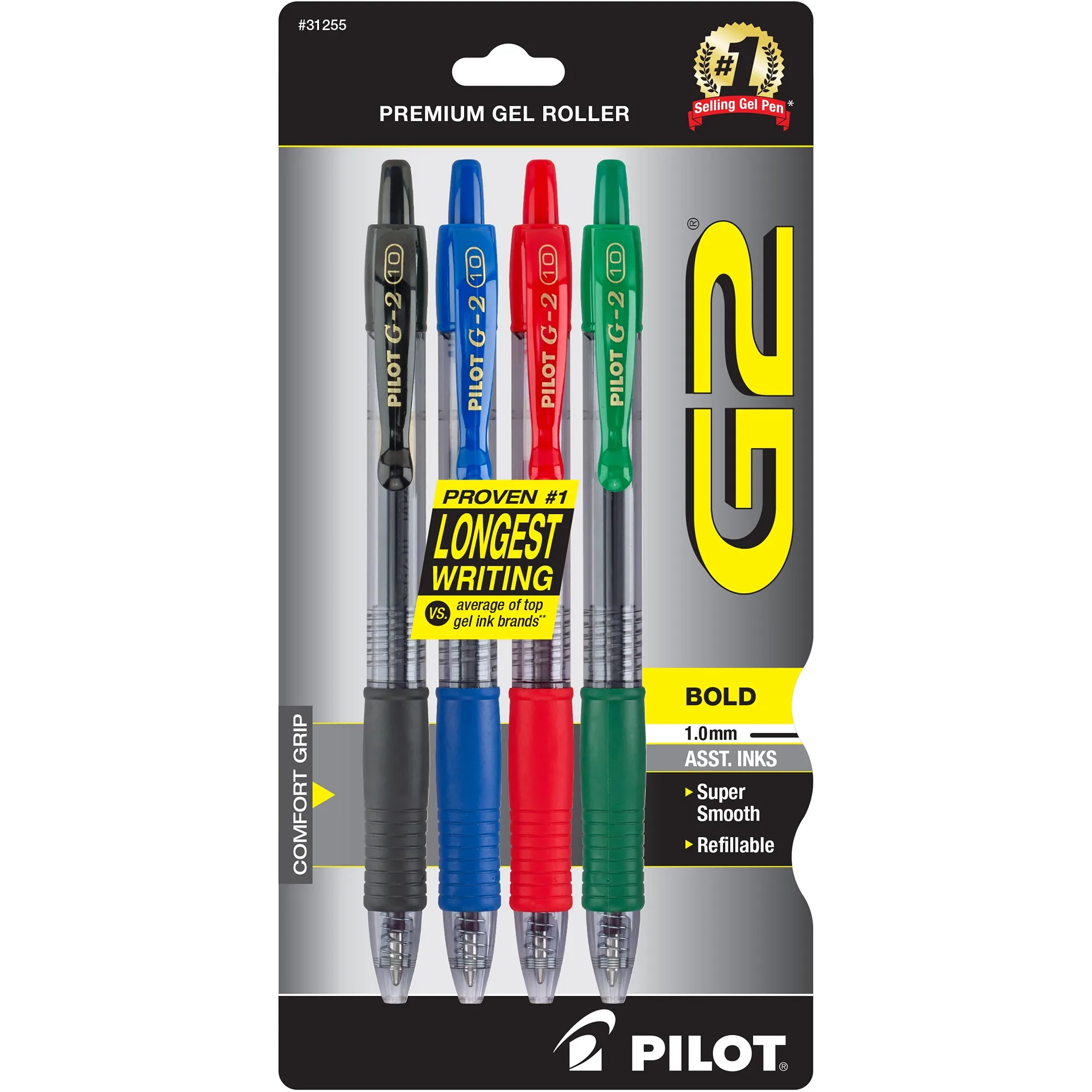 Pilot Gel Pen Retractable | Refillable | Bold Point 4 Count