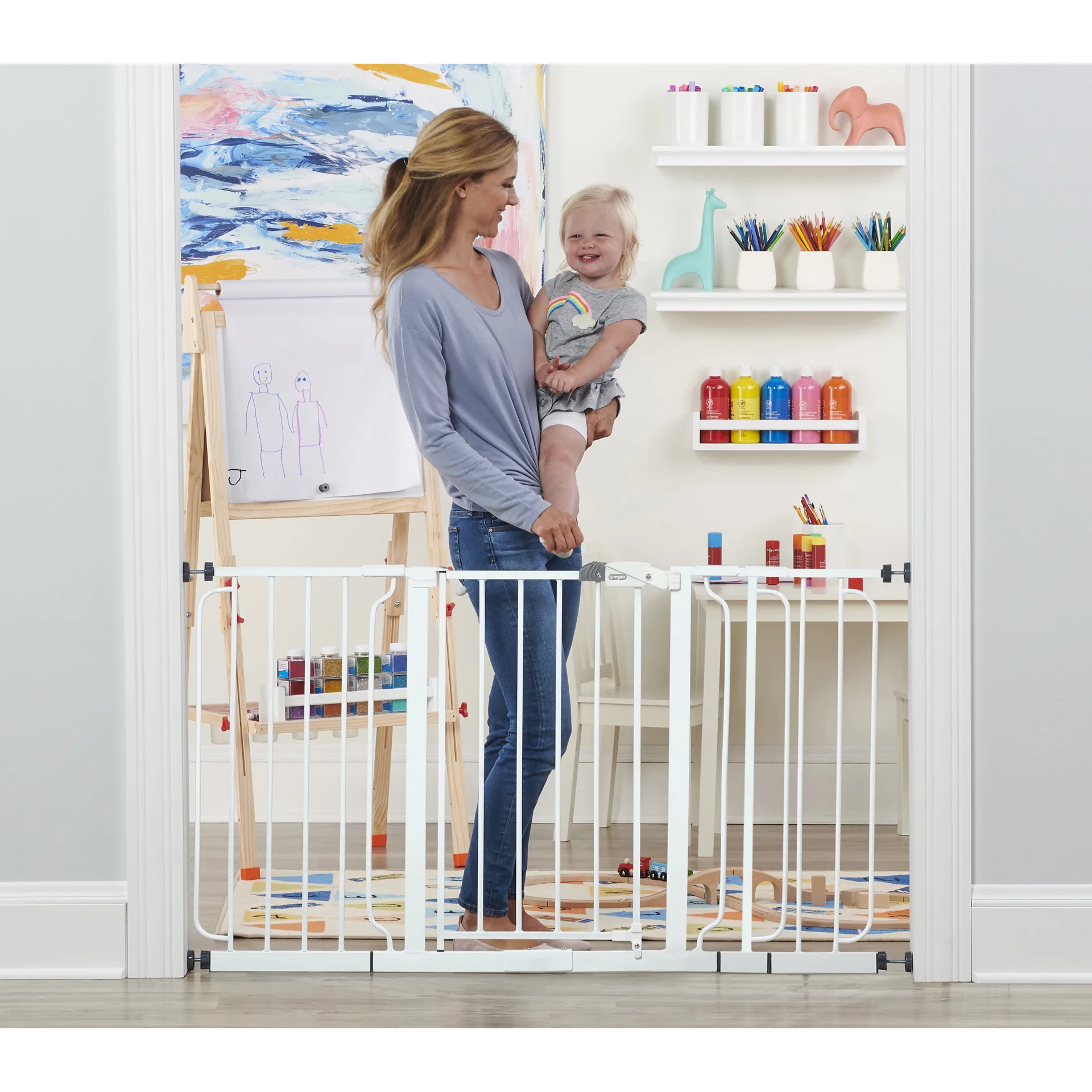Regalo 56 Wall Safe Extra WideSpan Walk-Through Baby Safety Gate | White