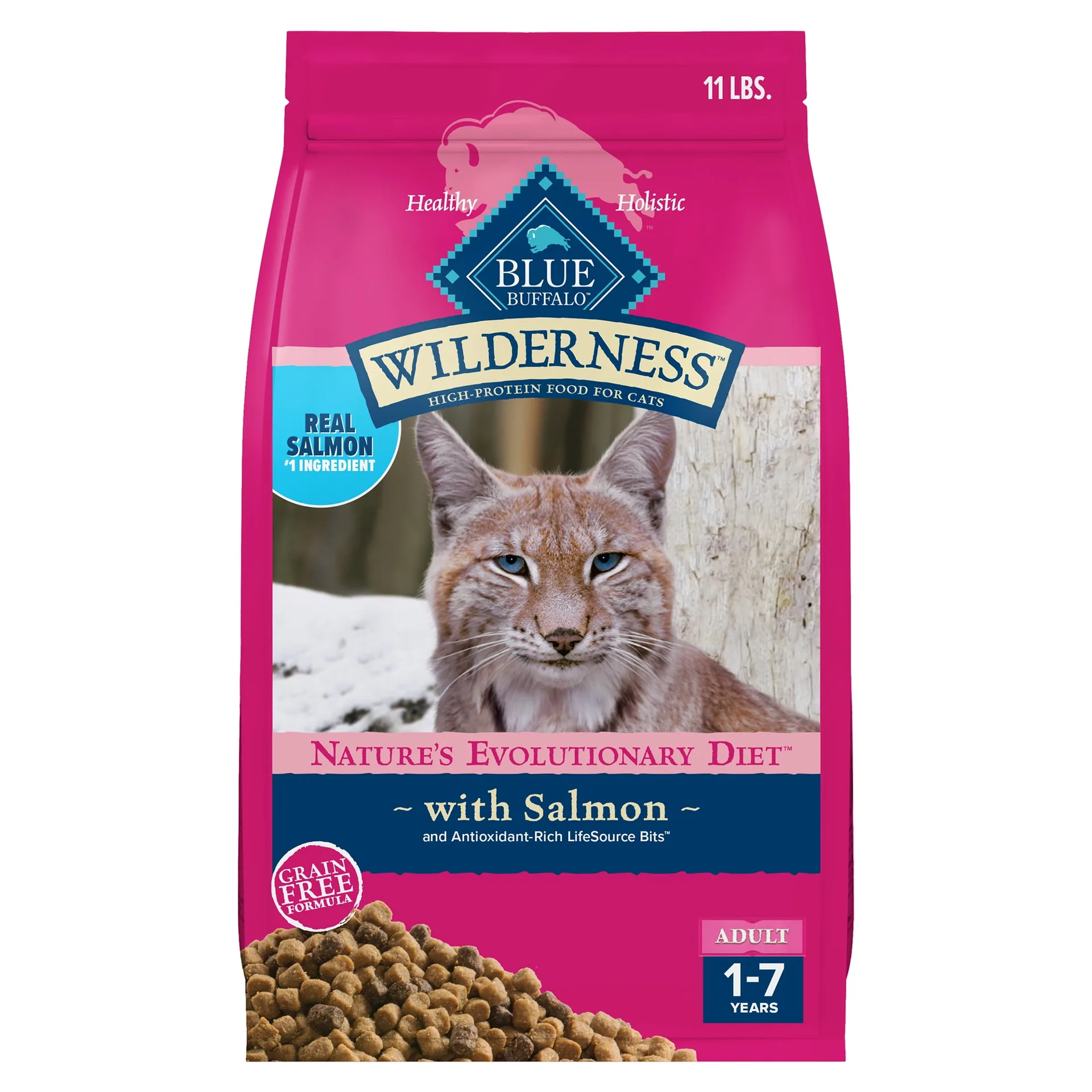 Blue Buffalo Wilderness Natural High Protein Dry Food for Adult Cats | Salmon | 11-lb Bag | 1 | 11 lbs