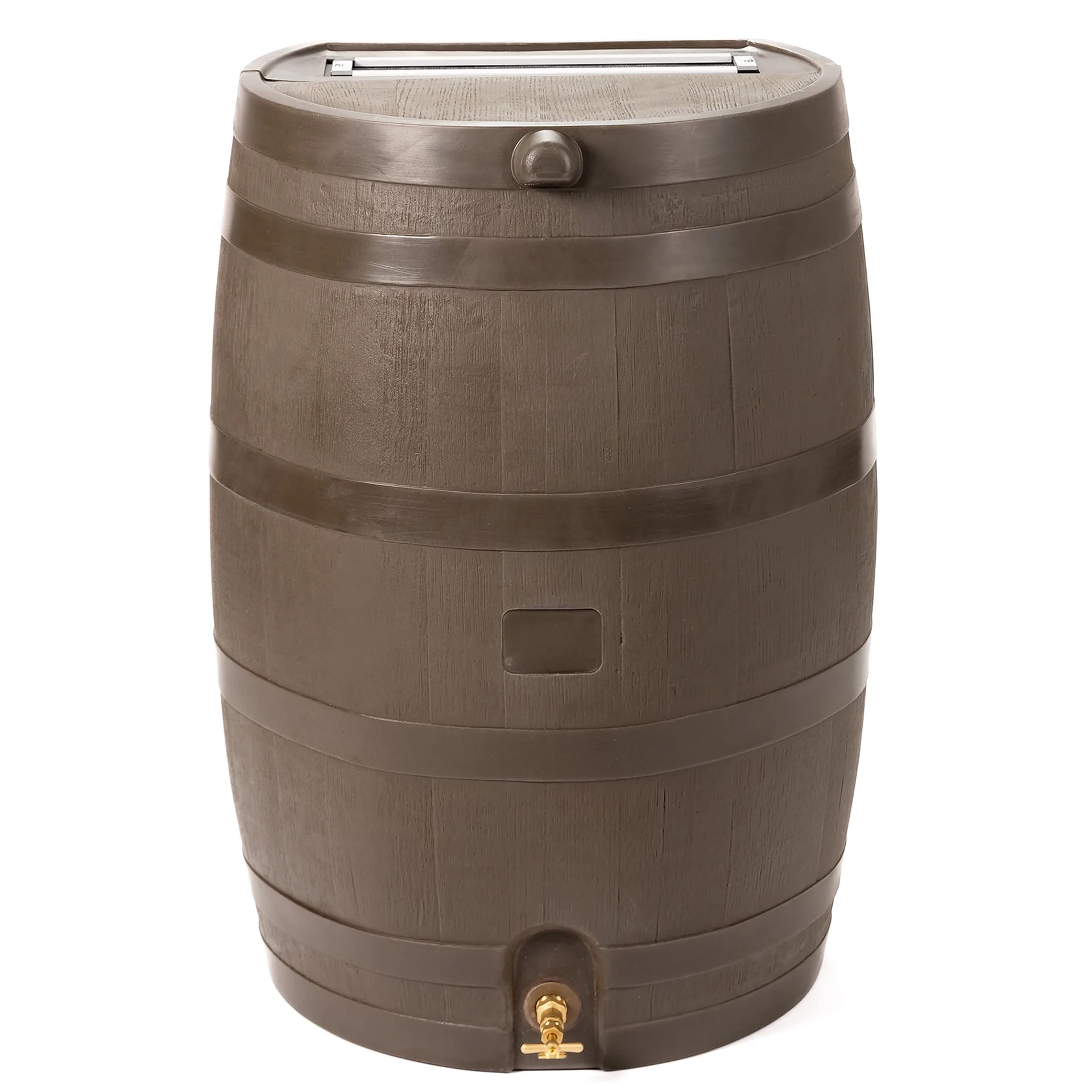 RTS Home Accents Polyethylene 50 Gallon Flat Back Brass Spigot Rain Barrel | Walnut Color