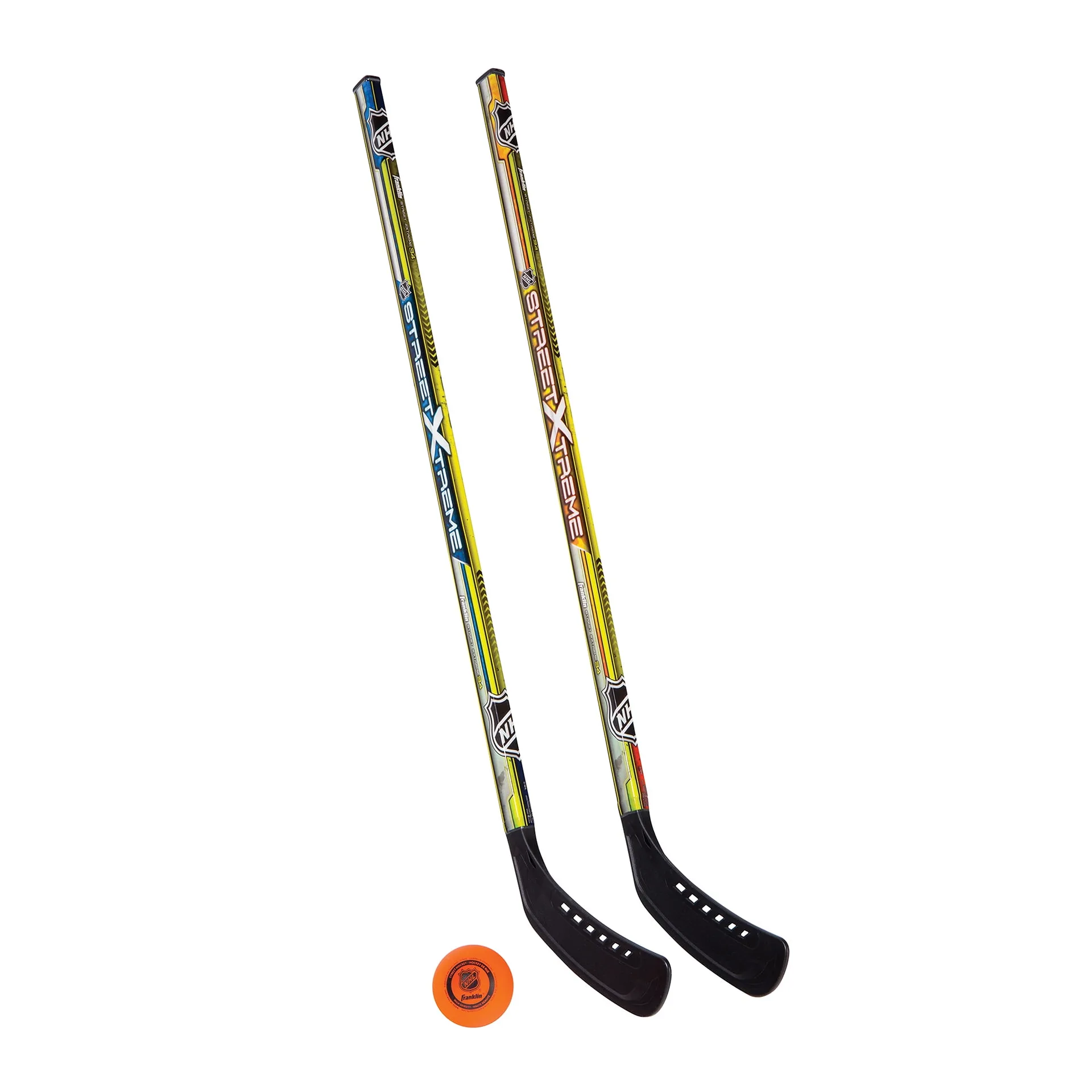 Franklin Sports NHL Street Hockey Starter Set | Includes 2 Hockey Sticks & 1 Street Hockey Ball | Multicolor