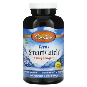 Carlson Labs | Smart Catch Norwegian Fish Oil Omega-3 DHA and EPA For Teens Lemon 1000 mg. | 180 Softgels