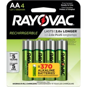 Rayovac Rechargeable AA Batteries (4 Pack) | NiMH Double A Batteries