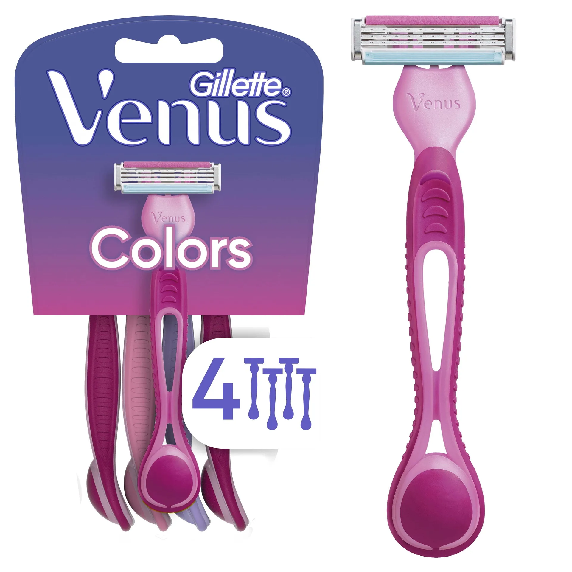 Venus Simply 3 Women's 3 Blade Disposable Razor | 4 count | Multi-Color