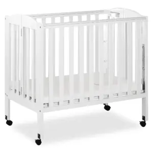 Dream On Me 2-Inch-1 Folding Portable Mini Crib Inch White | Mattress Pad Included | Easy to Fold & Store Baby Crib | Two Adjustable Mattress Height positions Convertible Crib