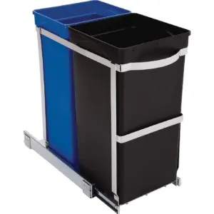 simplehuman 35 Liter / 9.3 Gallon Dual Compartment Under Counter Kitchen Cabinet Pull-Out Recycling Bin & Trash Can