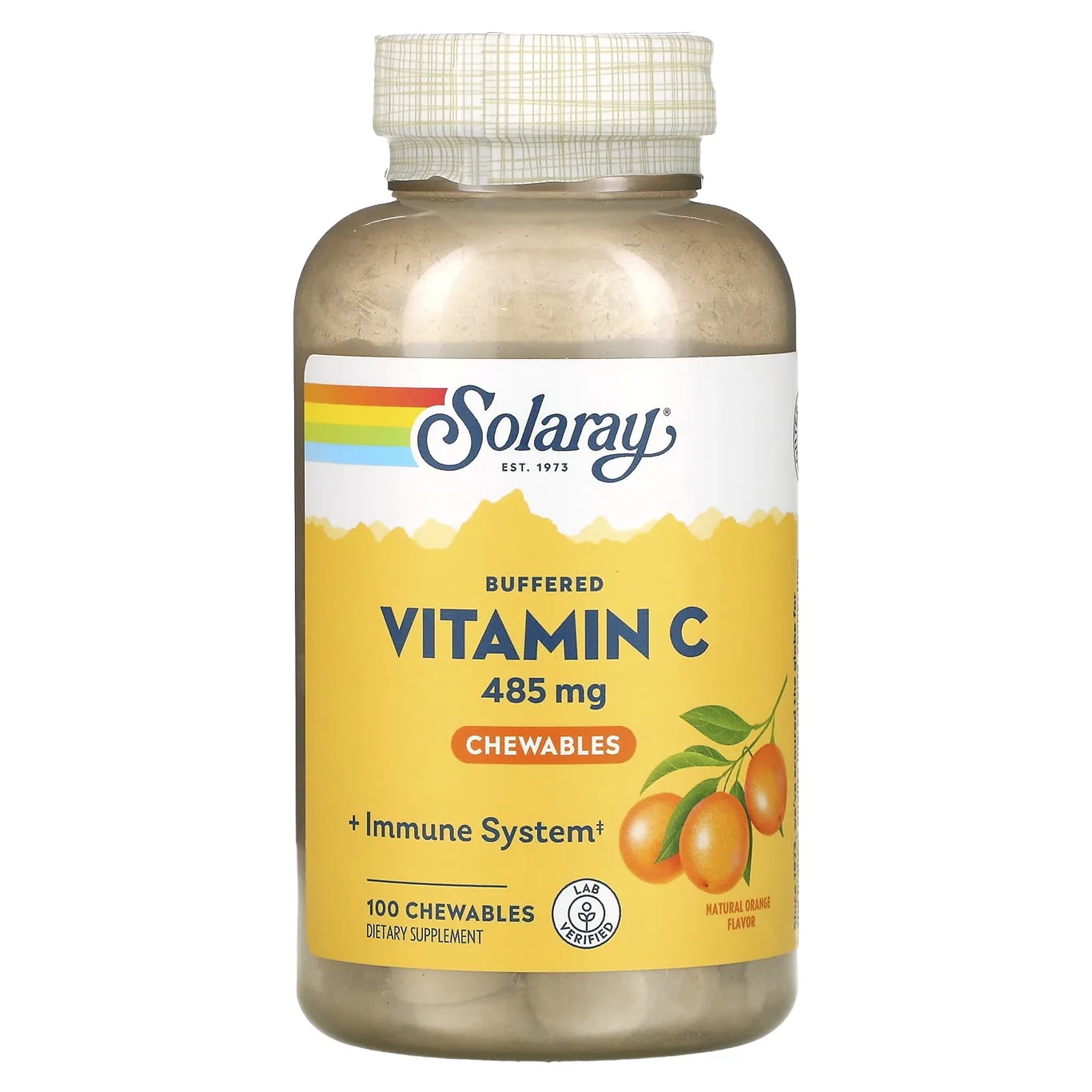 Solaray Chewable Vitamin C | Buffered | Natural Orange Flavor w/ Rose Hips and Acerola Cherry | 100 Chewables