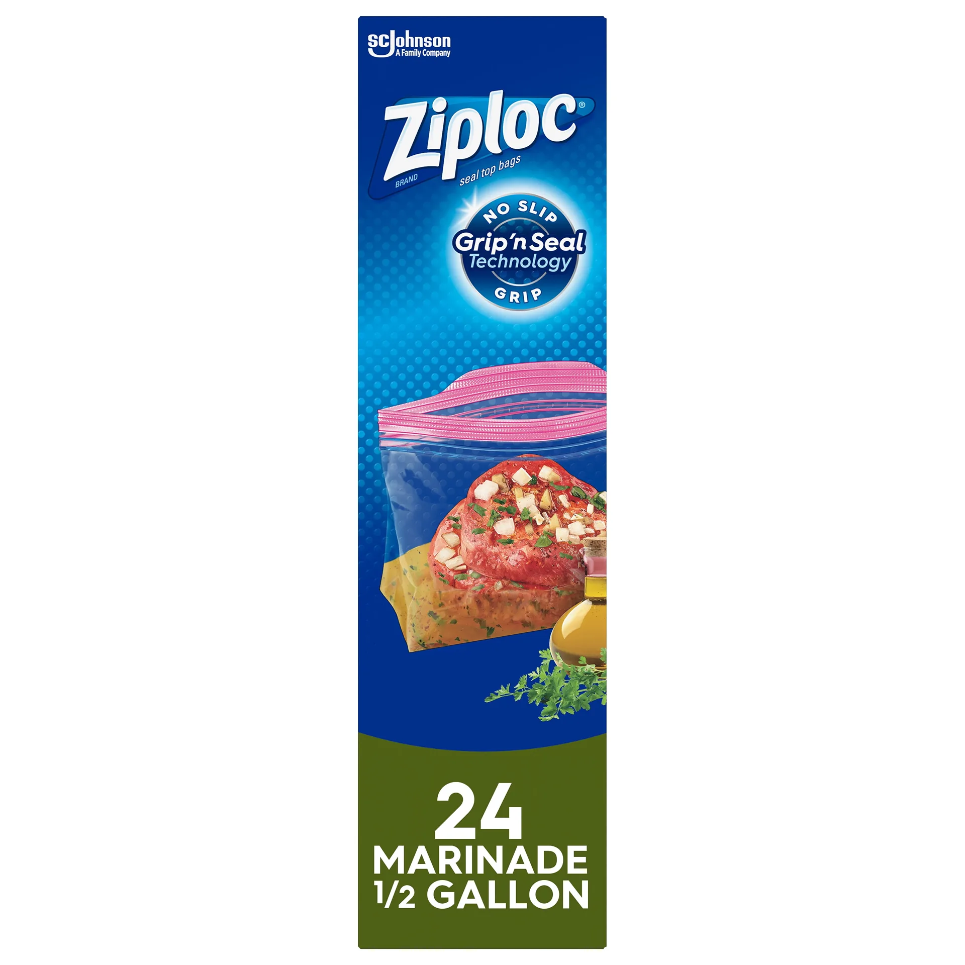 Ziploc Half Gallon Marinade Food Storage Bags for Meal Prep | Grip 'n Seal Technology for Easier Grip | Open | & Close | 24 Count