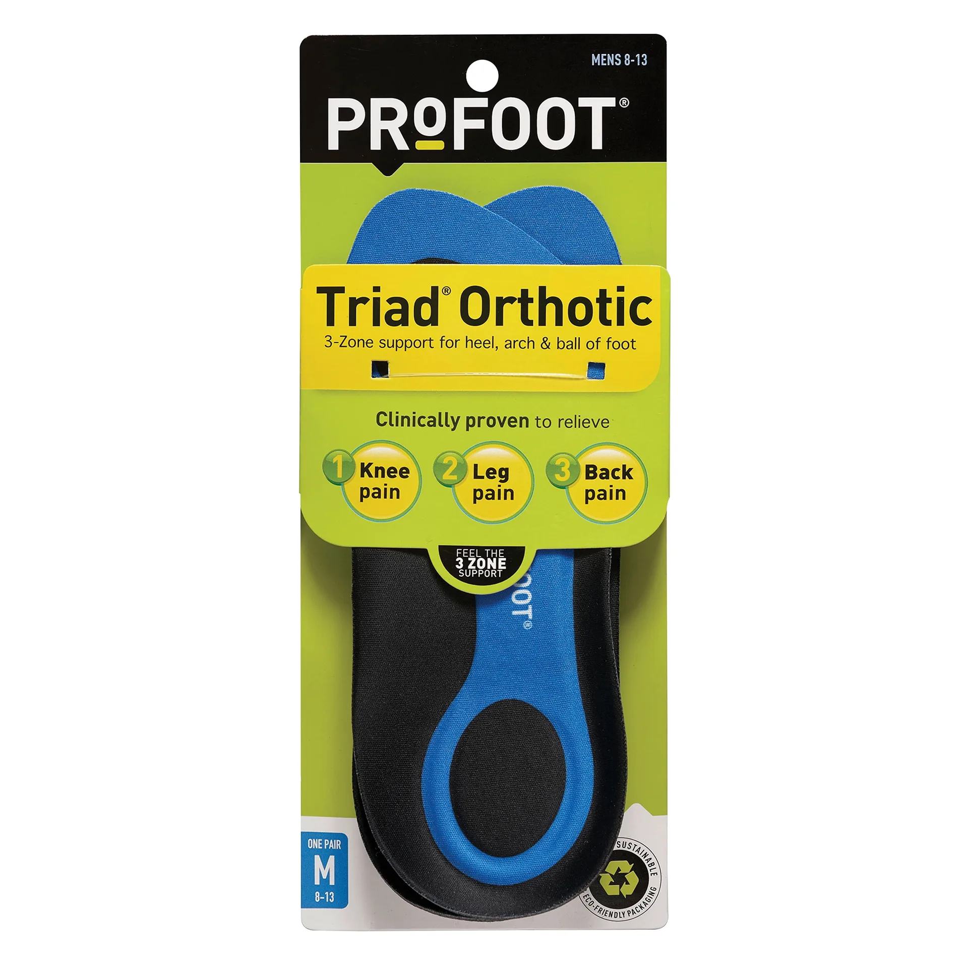 PROFOOT Triad Orthotic Insoles for Knee | Leg and Back Pain | Men's 8-13 | 1 Pair | Single