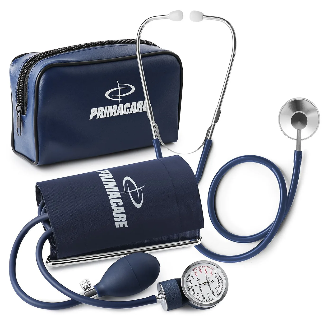 Primacare DS-9196WM Professional Classic Series Large Adult Size Manual Blood Pressure Kit | Long Lasting Latex Inflation System with D-Ring Cuff & Stethoscope | Black