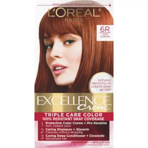 L'Oreal Paris Excellence Creme Permanent Triple Protection Hair Color | 6R Light Auburn | 1 Kit