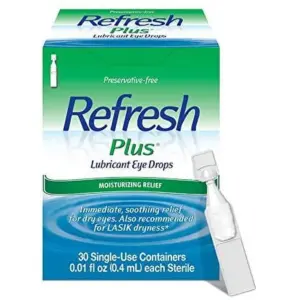 Refresh Plus Lubricant Eye Drops For Dry Eyes | Preservative-Free | 0.01 Fl Ounce Single-Use Containers | 30 Count (Pack -2)
